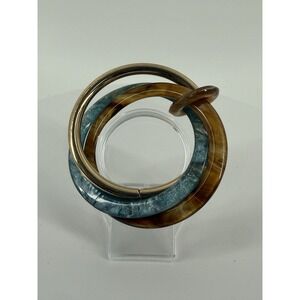 New Fashion Gold Tone Blue Teal Brown Amber Intertwined Knot Bangle Bracelet